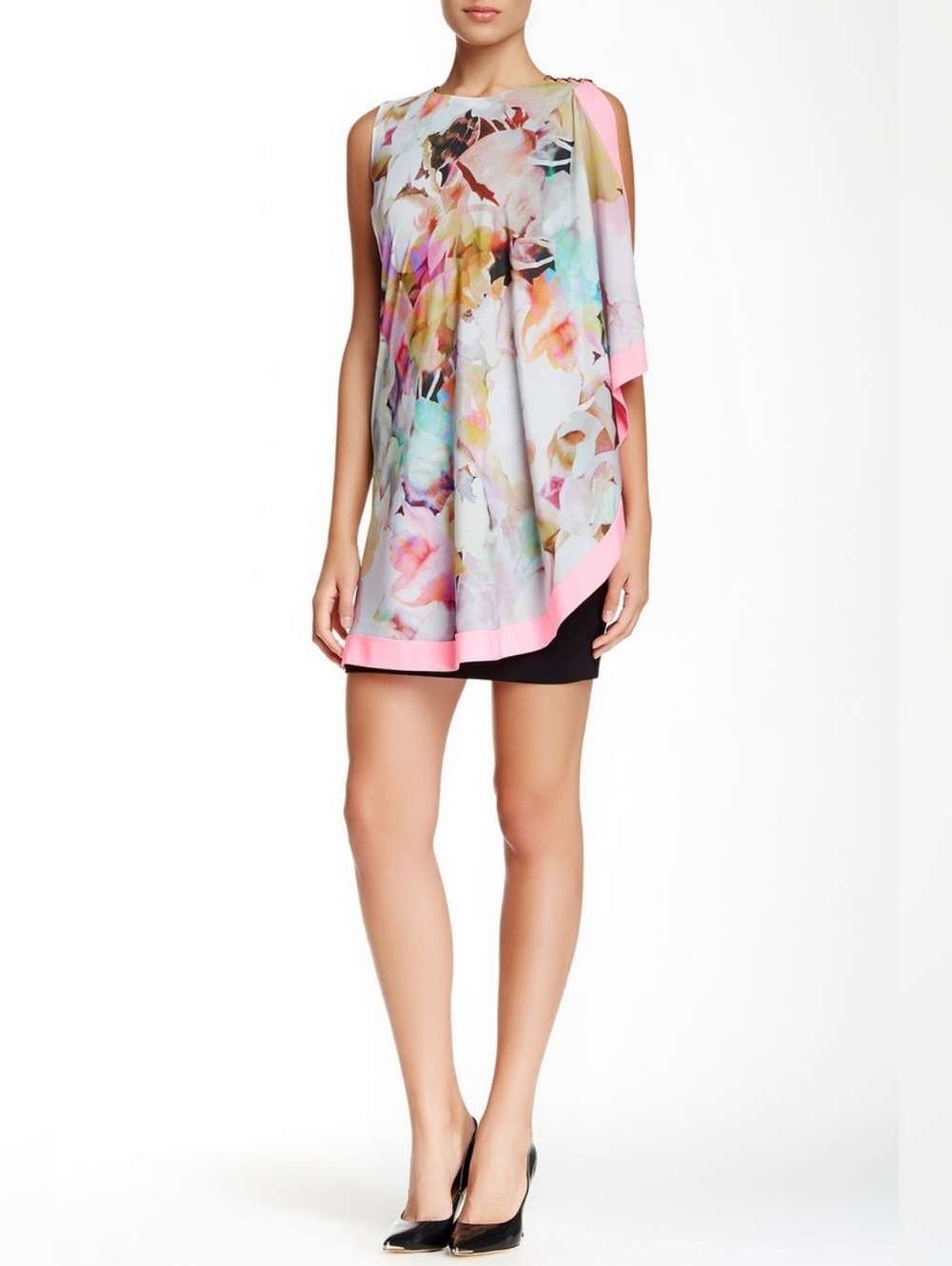 Ted Baker Elsee Electric Day Dream Cape Dress Watercolor Floral Size 8 Cocktail